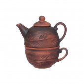 Чайный набор 2 пр.(внутри глазурь) (чайник 350мл, чашка 200мл) (красная глина)