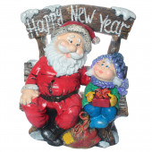 Садовая фигура Санта-Клаус на лавочке _Happy New Year_ гипс,огромный, красный (Гипс)