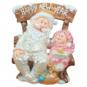 Садовая фигура Санта-Клаус на лавочке, бело-розовый (Happy New Year) (Гипс)