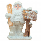 Садовая фигура Санта-Клаус с лыжами, белый (Happy New Year) (Гипс)