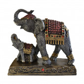 Сувенир гипсовый Слон со слонёнком №2, серебро (Гипс)