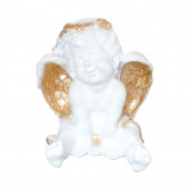 Сувенир Ангел сидячий, бело-золотой (Гипс)