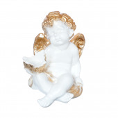 Сувенир Ангел с чашей сидячий, бело-золотой (Гипс)