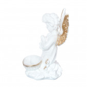 Сувенир Ангел с чашей внизу, большой, бело-золотой (Гипс)