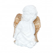 Сувенир Ангел с розой, малый, бело-золотой (Гипс)