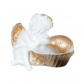 Сувенир Ангел с ракушкой, бело-золотой (Гипс)