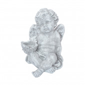 Сувенир Ангел с подсвечником большой, камень серый (Гипс)