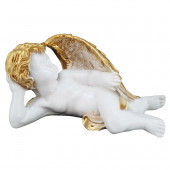 Сувенир Ангел лежачий, бело-золотой (Гипс)