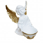 Сувенир Ангел с чашей внизу №2, бело-золотой (Гипс)