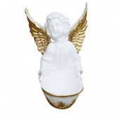 Сувенир Ангел с чашей внизу №2, бело-золотой (Гипс)