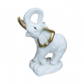 Сувенир гипсовый Слон на подставке №3, бело-золотой (Гипс)