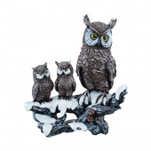 Сувенир гипсовый Три совы на ветке, цветной, рисованный (Гипс)