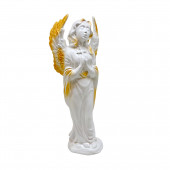 Сувенир Ангел с крестом, белый с золотой задувкой (Гипс)