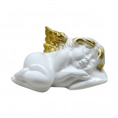 Сувенир Ангел на подушечке, белый с золотом (Гипс)