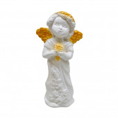 Сувенир Ангелок с букетом, белый с золотом (Гипс)