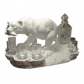 Сувенир гипсовый Мини-бар Медведь №6, белый (бутылка, стопки в комплект не входят) (Гипс)
