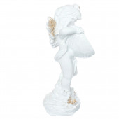 Сувенир Ангел Девочка с полотном, белый с золотом (Гипс)