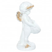 Сувенир Ангел Мальчик с полотном, белый с золотом (Гипс)