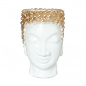 Сувенир-кашпо Голова Будды большая, белая с золотом (Гипс)
