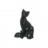 Сувенир Кошка с котятами, чёрный, глянец (Гипс)