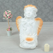 Сувенир Ангел с подсвечником, белый с золотом (Гипс)