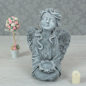 Сувенир Ангел с подсвечником, серый камень (Гипс)