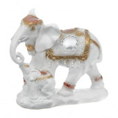 Сувенир гипсовый Слон со слоненком белый с золотом (Гипс)