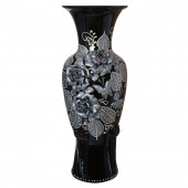Напольная ваза Элегия, чёрная, серебро, лепка