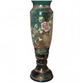Напольная ваза Вентария, малахит зелёный, роспись, шамот, золото