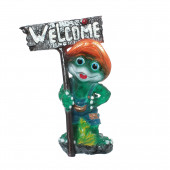 Садовая фигура Лягушонок Welcome (задувка), темно-зеленый, синие штаны (Гипс)