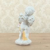 Сувенир Ангел с корзиной роз (белый золото рис.жёлтым) (Гипс)
