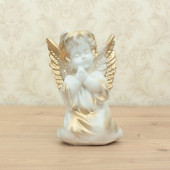 Сувенир Ангел молящийся сидячий (белый с золотом) (Гипс)