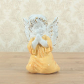 Сувенир Ангел молящийся сидячий (белый с золотом рис.жёлтым) (Гипс)