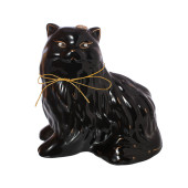 Копилка Кошка Пушистик, средний, верёвочка, глазурь чёрная