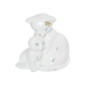 Копилка Кошка с котёнком, белая глазурь