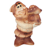 Садовая фигура Гном с грибом, шамот