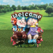 Садовая фигура Гномы парочка на лавочке, малые, WELCOME (Гипс)