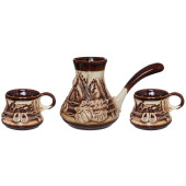 Кофейный набор 3 пр. Турка большая народная лепка (турка-500мл, чашка 180мл)