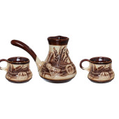 Кофейный набор 3 пр. Турка большая народная лепка (турка-500мл, чашка 180мл)