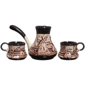 Кофейный набор 3 пр. Турка коричневая лепка, 2 чашки